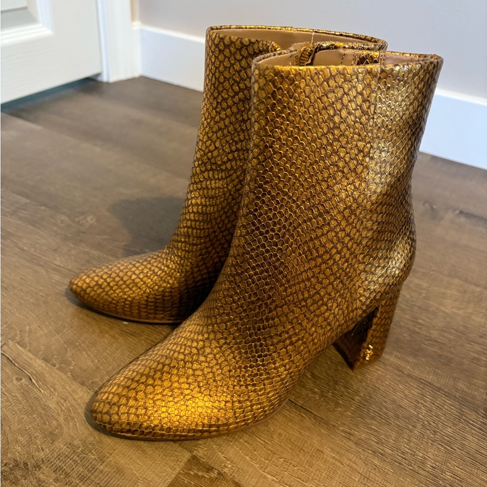 Sam Edelman Gold Daria Block Heel Boots 6.5
